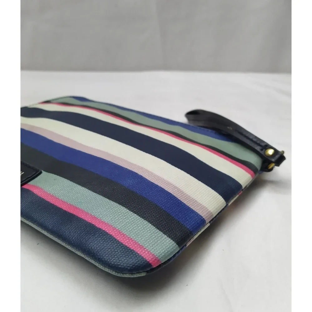 Fossil Multicolor Coated Canvas Stripes Zipper Closure Coin Wallet